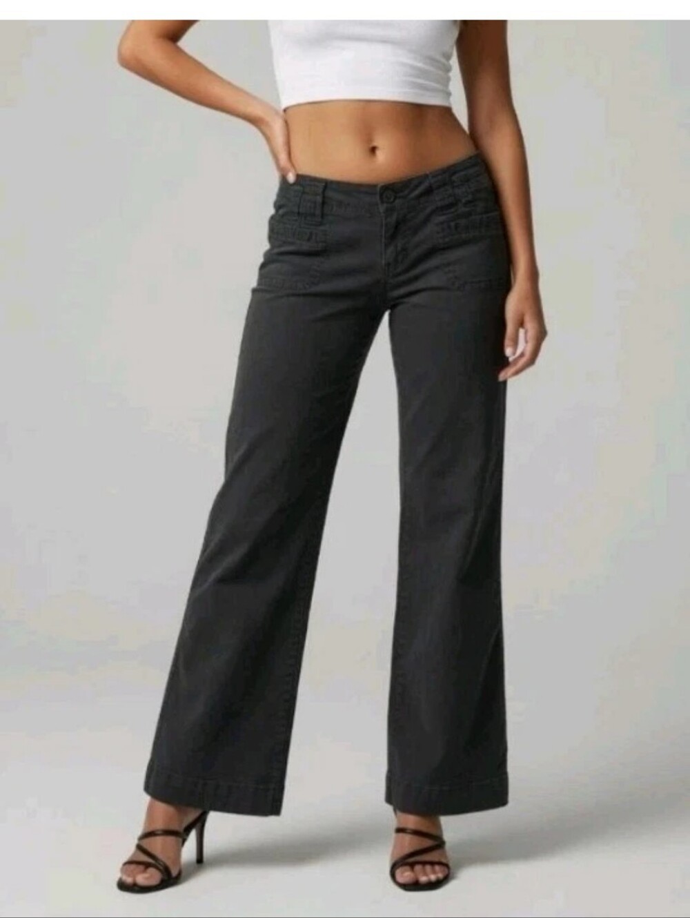Vintage Y2k Nobo Chino Black Flare Wide Leg Pants Low Rise Flat Front Baggy 9 Jr